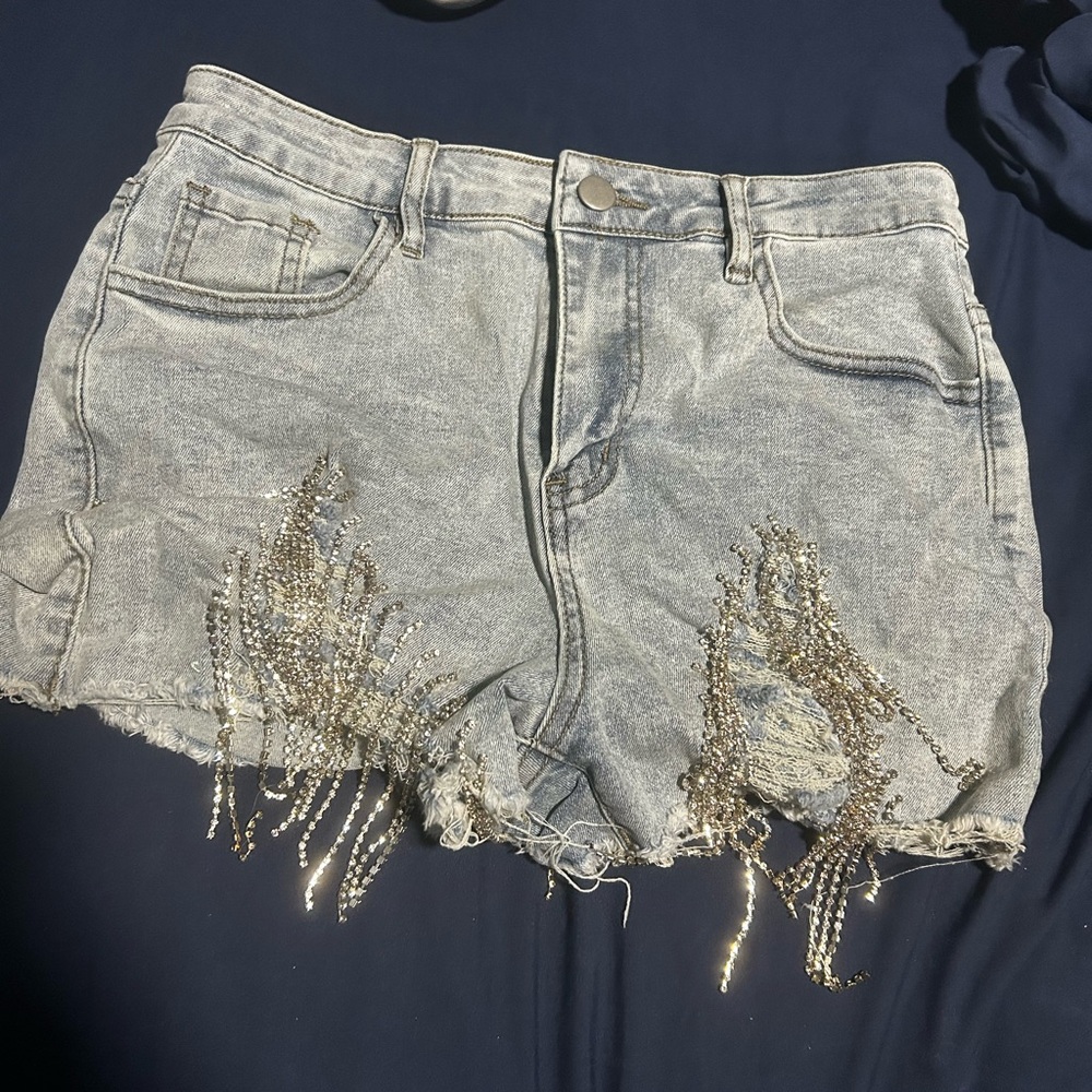 Embellished Denim Shorts